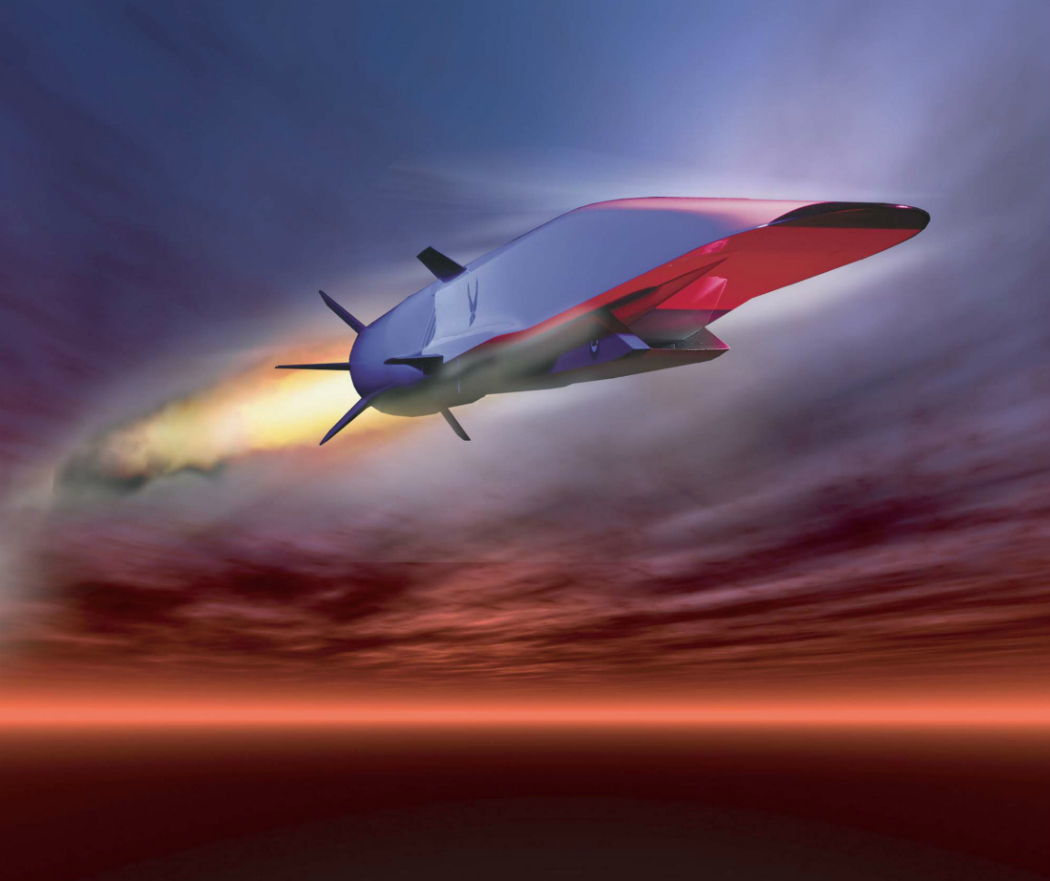 The X-51A Waverider is set to demonstrate hypersonic flight. Powered by a Pratt Whitney Rocketdyne SJY61 scramjet engine, it is designed to ride on its own shockwavem and accelerate to about Mach 6. (U.S. Air Force graphic)